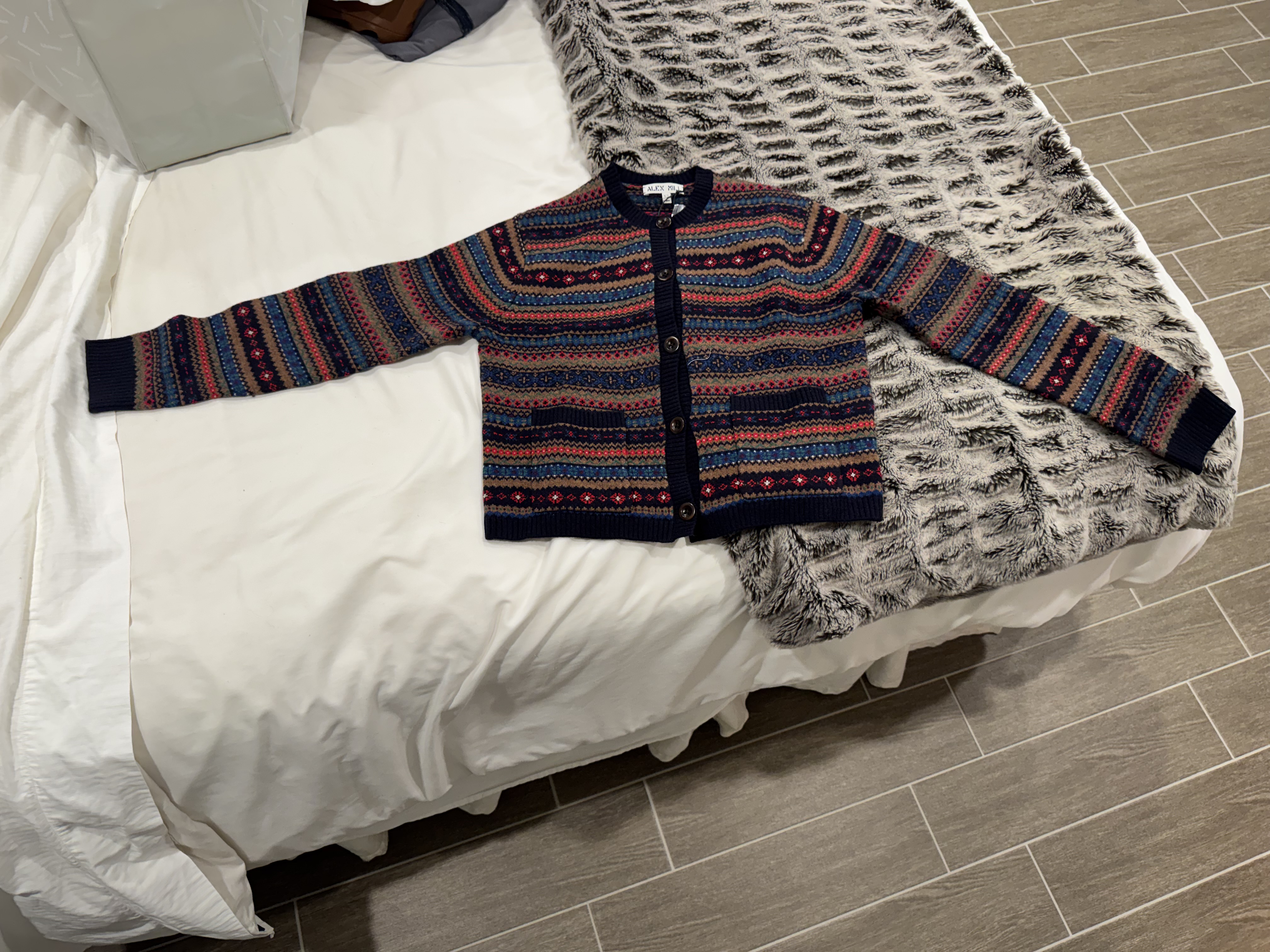 Francis Fair Isle Cardigan NWT Size XS Navy Button Front