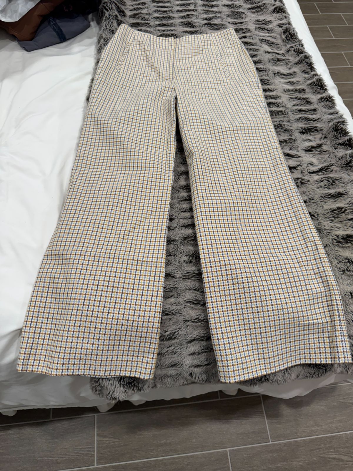 Veronica Beard Dova Pant NWT Size 2 White Multi Plaid Wide Leg