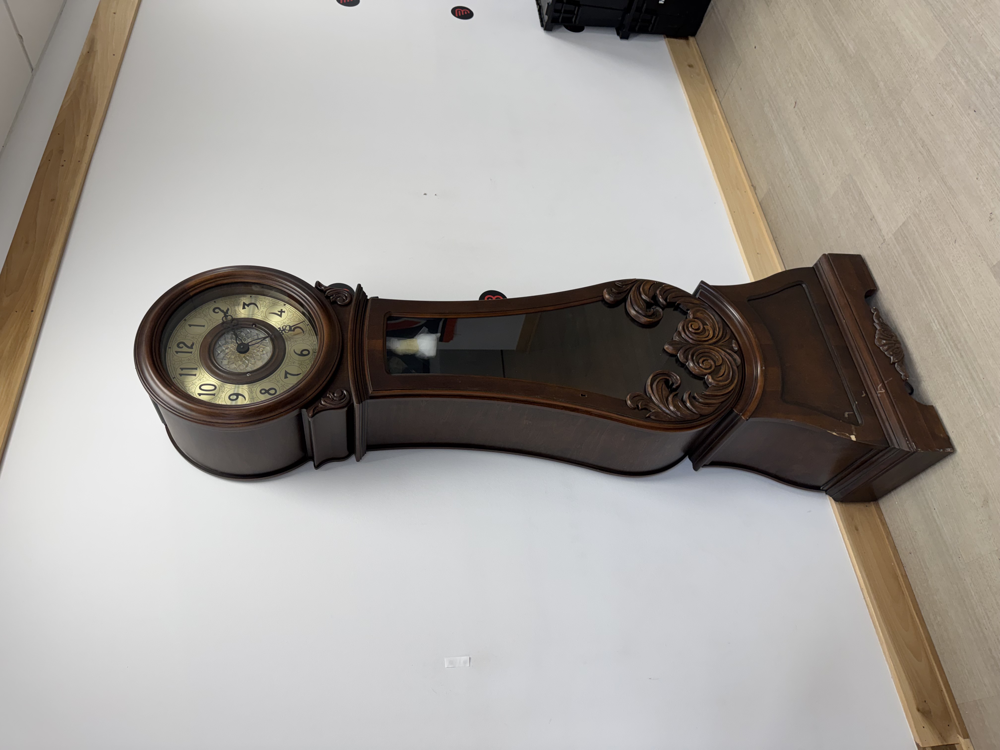 Howard Miller Grandfather Floor Clock Ornate Carved Walnut Case