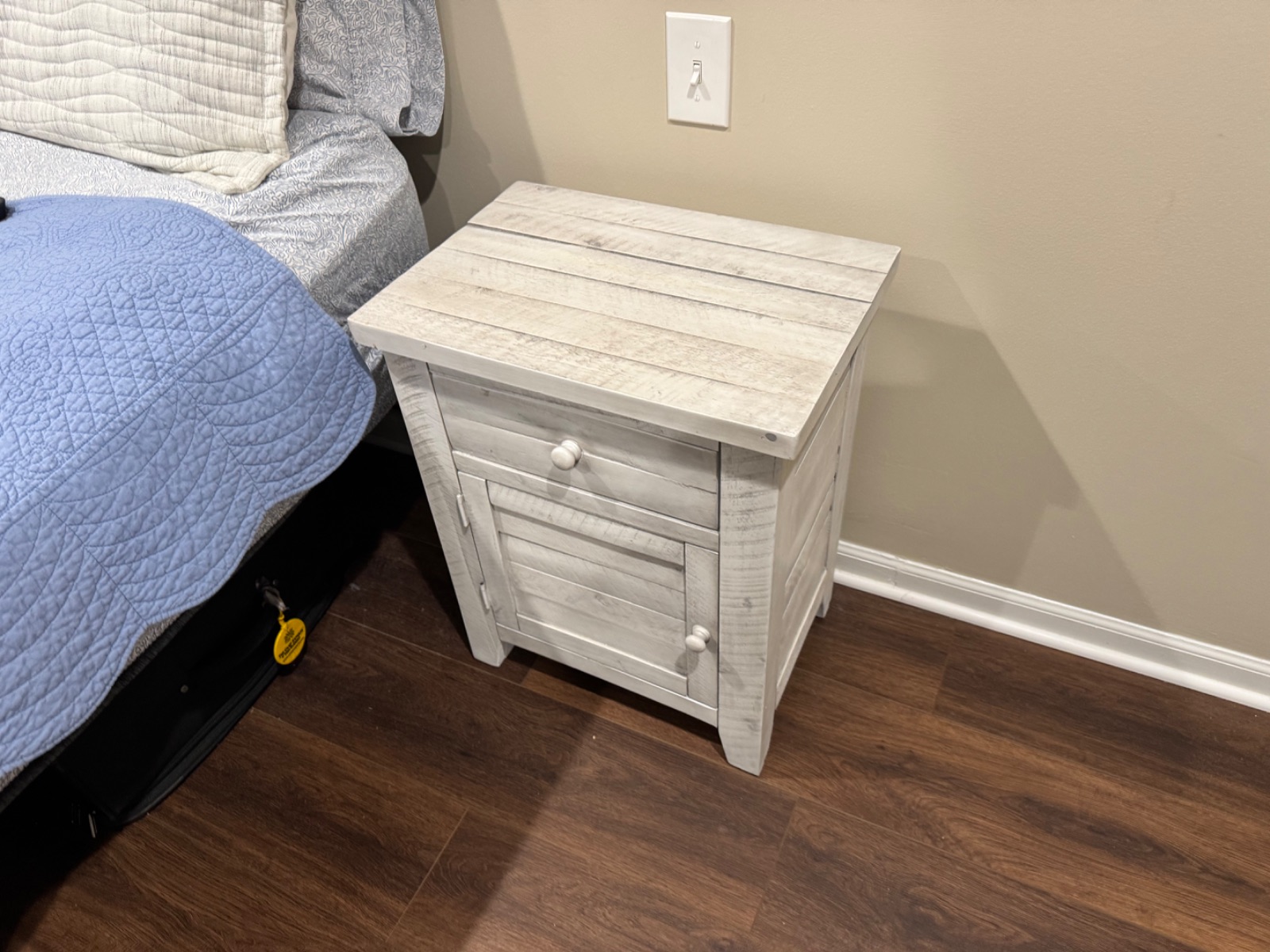 Ashley Furniture Whitewash Farmhouse Nightstand Drawer + Cabinet