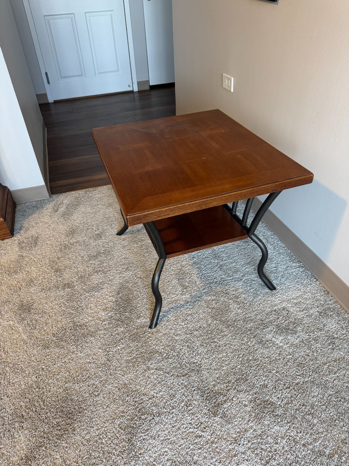 Wood & Iron End Table with Lower Shelf