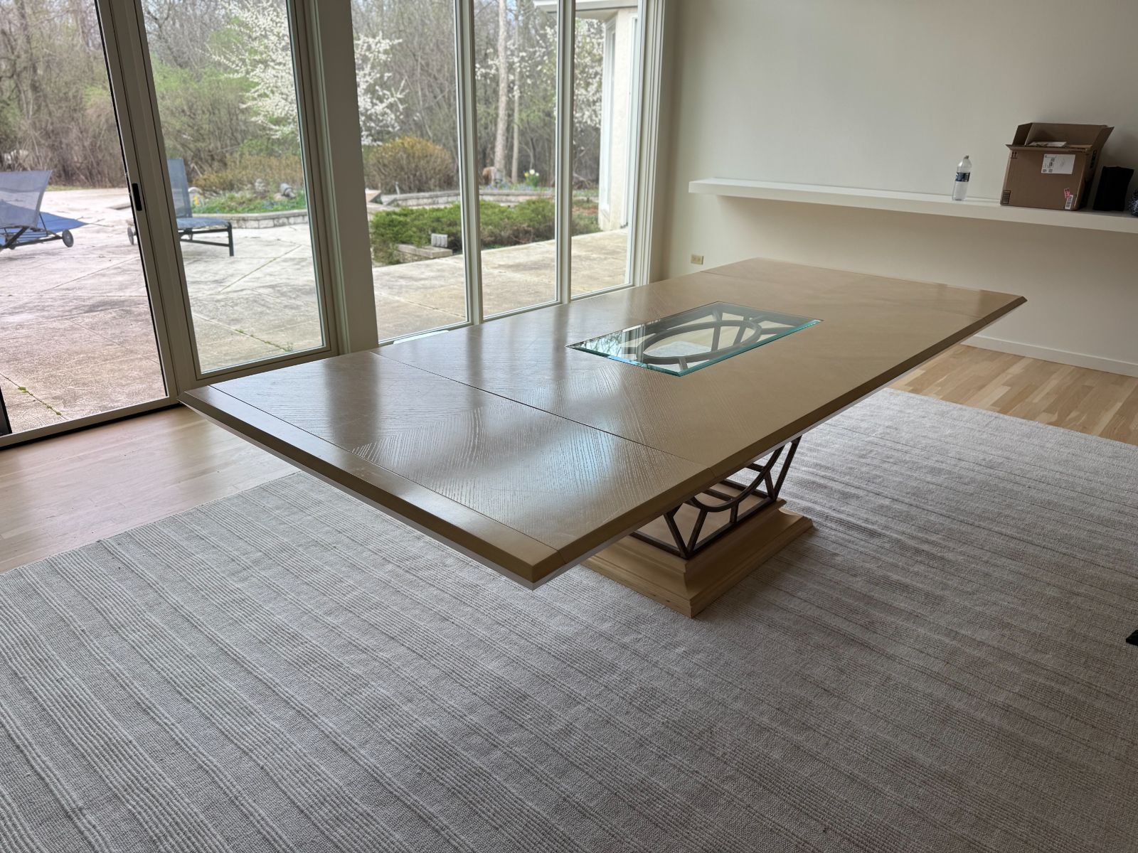Large Designer Dining Table, Glass Insert & Pedestal Base photo 2